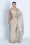 Buy_ORU PRET_Gold Shimmer Pleated Hand Embroidered 3d Leaf Asymmetric Kaftan _at_Aza_Fashions