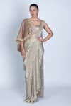 Buy_ORU PRET_Gold Shimmer Pleated Hand Embroidered Detailed Pre-draped Saree With Blouse _at_Aza_Fashions