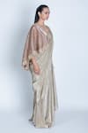 ORU PRET_Gold Shimmer Pleated Hand Embroidered Detailed Pre-draped Saree With Blouse _Online_at_Aza_Fashions