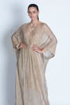 ORU PRET_Gold Shimmer Pleated Hand Embroidered Crystals V Neck Kaftan _Online_at_Aza_Fashions