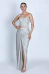 Buy_ORU PRET_Silver Shimmer Crepe Hand Embroidered Sequin Sweetheart Corset With Draped Skirt _at_Aza_Fashions