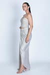 Buy_ORU PRET_Silver Shimmer Crepe Hand Embroidered Sequin Sweetheart Corset With Draped Skirt _Online_at_Aza_Fashions