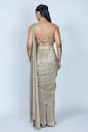 Shop_ORU PRET_Gold Shimmer Pleated Hand Embroidered 3d Leaf Pre-draped Saree With Blouse _at_Aza_Fashions