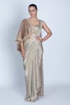 Buy_ORU PRET_Gold Shimmer Pleated Hand Embroidered Sequin One Pre-draped Saree With Blouse _at_Aza_Fashions