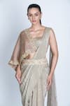 Buy_ORU PRET_Gold Shimmer Pleated Hand Embroidered Sequin One Pre-draped Saree With Blouse _Online_at_Aza_Fashions