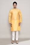 Arihant Rai Sinha_Yellow Embroidery Floral Butti Pattern Kurta_Online_at_Aza_Fashions