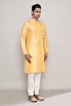 Shop_Arihant Rai Sinha_Yellow Embroidery Floral Butti Pattern Kurta_Online_at_Aza_Fashions