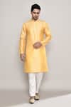 Arihant Rai Sinha_Yellow Embroidery Floral Butti Pattern Kurta_at_Aza_Fashions