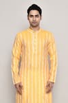 Buy_Arihant Rai Sinha_Yellow Banaras Chanderi Woven Floral Stripe Pattern Kurta _Online_at_Aza_Fashions