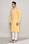 Shop_Arihant Rai Sinha_Yellow Banaras Chanderi Woven Floral Stripe Pattern Kurta _Online_at_Aza_Fashions