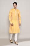 Shop_Arihant Rai Sinha_Yellow Banaras Chanderi Woven Floral Stripe Pattern Kurta 