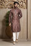 Buy_Arihant Rai Sinha_Brown Chanderi Jacquard Woven Diamond Butti Pattern Kurta _at_Aza_Fashions