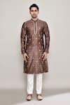 Arihant Rai Sinha_Brown Chanderi Jacquard Woven Diamond Butti Pattern Kurta _Online_at_Aza_Fashions