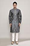 Arihant Rai Sinha_Grey Chanderi, Jacquard Embroidery Floral Diamond Butti Pattern Kurta _Online_at_Aza_Fashions