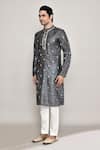 Buy_Arihant Rai Sinha_Grey Chanderi, Jacquard Embroidery Floral Diamond Butti Pattern Kurta _Online_at_Aza_Fashions