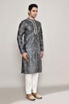 Shop_Arihant Rai Sinha_Grey Chanderi, Jacquard Embroidery Floral Diamond Butti Pattern Kurta _Online_at_Aza_Fashions