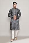 Arihant Rai Sinha_Grey Chanderi, Jacquard Embroidery Floral Diamond Butti Pattern Kurta _at_Aza_Fashions