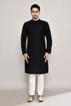 Arihant Rai Sinha_Black Cotton Embroidery Geometric Kurta _Online_at_Aza_Fashions