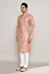 Shop_Arihant Rai Sinha_Peach Silk, Jacquard Abstract Butti Pattern Kurta _Online_at_Aza_Fashions