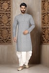 Buy_Arihant Rai Sinha_Blue Cotton Embroidery Flower Jaal Kurta _at_Aza_Fashions