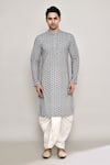 Arihant Rai Sinha_Blue Cotton Embroidery Flower Jaal Kurta _Online_at_Aza_Fashions