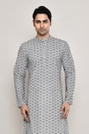 Buy_Arihant Rai Sinha_Blue Cotton Embroidery Flower Jaal Kurta _Online_at_Aza_Fashions