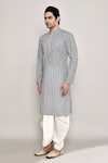 Shop_Arihant Rai Sinha_Blue Cotton Embroidery Flower Jaal Kurta _Online_at_Aza_Fashions