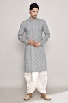 Arihant Rai Sinha_Blue Cotton Embroidery Flower Jaal Kurta _at_Aza_Fashions