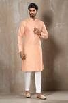 Buy_Arihant Rai Sinha_Peach Brocade Embroidery Crest Banaras Dobby Kurta _at_Aza_Fashions