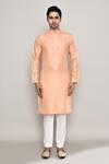 Arihant Rai Sinha_Peach Brocade Embroidery Crest Banaras Dobby Kurta _Online_at_Aza_Fashions