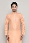 Buy_Arihant Rai Sinha_Peach Brocade Embroidery Crest Banaras Dobby Kurta _Online_at_Aza_Fashions