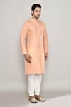 Shop_Arihant Rai Sinha_Peach Brocade Embroidery Crest Banaras Dobby Kurta _Online_at_Aza_Fashions