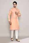 Buy_Arihant Rai Sinha_Peach Brocade Embroidery Crest Banaras Dobby Kurta 