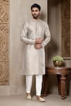 Buy_Arihant Rai Sinha_Grey Chanderi Jacquard Woven Bloom Crest Kurta _at_Aza_Fashions