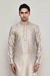 Arihant Rai Sinha_Grey Chanderi Jacquard Woven Bloom Crest Kurta _Online_at_Aza_Fashions