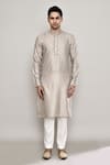 Buy_Arihant Rai Sinha_Grey Chanderi Jacquard Woven Bloom Crest Kurta _Online_at_Aza_Fashions