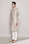 Shop_Arihant Rai Sinha_Grey Chanderi Jacquard Woven Bloom Crest Kurta _Online_at_Aza_Fashions