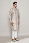 Arihant Rai Sinha_Grey Chanderi Jacquard Woven Bloom Crest Kurta _at_Aza_Fashions