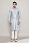 Arihant Rai Sinha_Blue Chanderi Jacquard Woven Blossom Crest Kurta _Online_at_Aza_Fashions