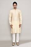 Arihant Rai Sinha_Off White Brocade Embroidery Vintage Crest Banaras Dobby Kurta _Online_at_Aza_Fashions