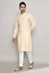 Arihant Rai Sinha_Off White Brocade Embroidery Vintage Crest Banaras Dobby Kurta _at_Aza_Fashions