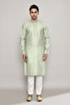 Shop_Arihant Rai Sinha_Green Chanderi Lace Flora Vine Woven Kurta _Online_at_Aza_Fashions