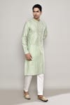 Shop_Arihant Rai Sinha_Green Chanderi Lace Flora Vine Woven Kurta 