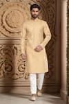 Buy_Arihant Rai Sinha_Beige Slub Embroidery Flora Jaal Kurta _at_Aza_Fashions