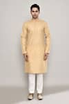 Buy_Arihant Rai Sinha_Beige Slub Embroidery Flora Jaal Kurta _Online_at_Aza_Fashions