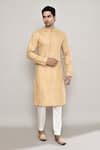 Shop_Arihant Rai Sinha_Beige Slub Embroidery Flora Jaal Kurta 