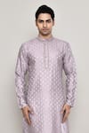 Arihant Rai Sinha_Purple Chanderi, Jacquard Lace Ditsy Crest Woven Kurta _Online_at_Aza_Fashions