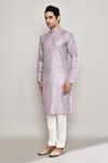 Shop_Arihant Rai Sinha_Purple Chanderi, Jacquard Lace Ditsy Crest Woven Kurta _Online_at_Aza_Fashions