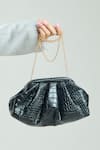 Shop_Boxwish By Bhumika_Black Textured Vintage Cloud Croc Skin Clutch Bag _at_Aza_Fashions