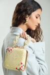 Boxwish By Bhumika_Yellow Embroidery, Sequins Lucknowi Bloom Threadwork Clutch Bag _Online_at_Aza_Fashions